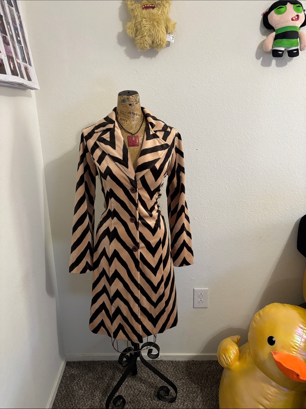 Xi Xirena vintage Chevron pea coat S/M paper tag USA retro pogo VIEW RULER PICS!